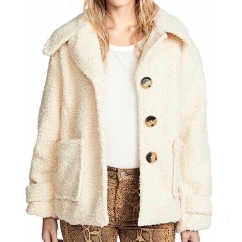 Free People Runway Popular Soft Teddy Bear Faux Fur Ivory Sherpa Coat XS/S*(see)
